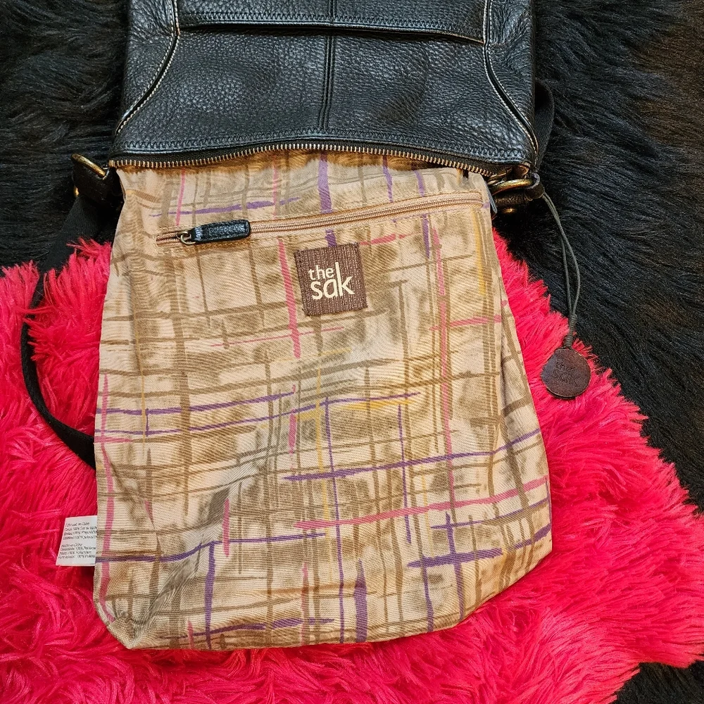 Vintage The Sak Black Pebbled Leather Hobo Crossbody Shoulder Bag